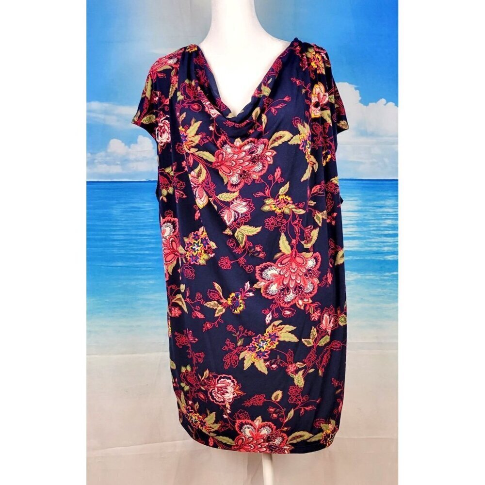 LANE BRYANT Womans NAVY BLUE FLORAL Top Lightweight Shirt STRETCH size 3x 22/24